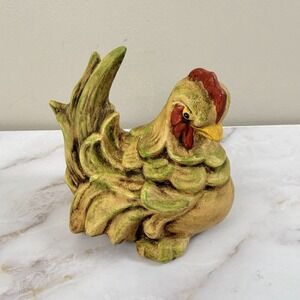 Vintage Ceramic Rooster Figurine Hand Painted Farmhouse Cottagecore Decor